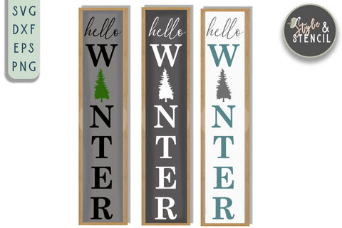 Christmas Porch Sign SVG | Hello Winter | Christmas SVG SVG Style and Stencil 