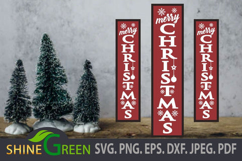 Christmas Porch Sign SVG with Snowflakes and Ornaments PNG EPS DXF SVG Shine Green Art 