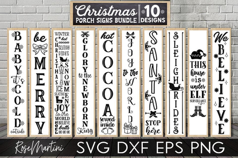 Christmas Porch Signs Bundle Of 10 Designs SVG file for cutting machines Cricut Silhouette SVG PNG Christmas Vertical Signs svg SVG RoseMartiniDesigns 