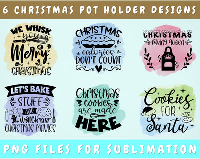 Christmas Pot Holder Sublimation Designs Bundle, 6 Designs, Christmas Pot Holder PNG Files, We Whisk You A Merry Christmas PNG, Christmas Calories Don't Count PNG Sublimation HappyDesignStudio 