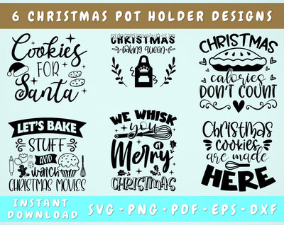 Christmas Pot Holder SVG Bundle, 6 Designs, Christmas Baking SVG, Christmas Baking Queen SVG, Christmas Cookies Are Made Here SVG SVG HappyDesignStudio 