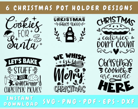 Christmas Pot Holder SVG Bundle, 6 Designs, Christmas Baking SVG, Christmas Baking Queen SVG, Christmas Cookies Are Made Here SVG SVG HappyDesignStudio 