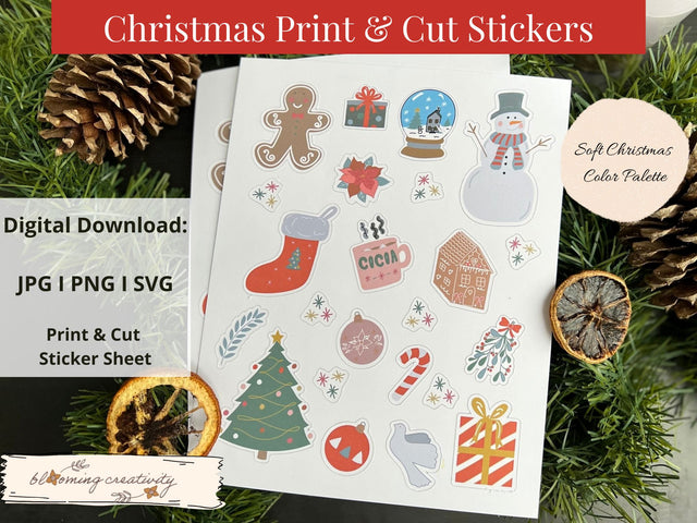 Christmas Print and Cut Sticker Sheet for Cutting machines SVG - PNG - JPEG + Digital Stickers SVG Alexis Glenn 