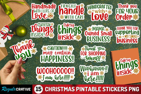 Christmas Printable Stickers PNG Bundle Sublimation Regulrcrative 