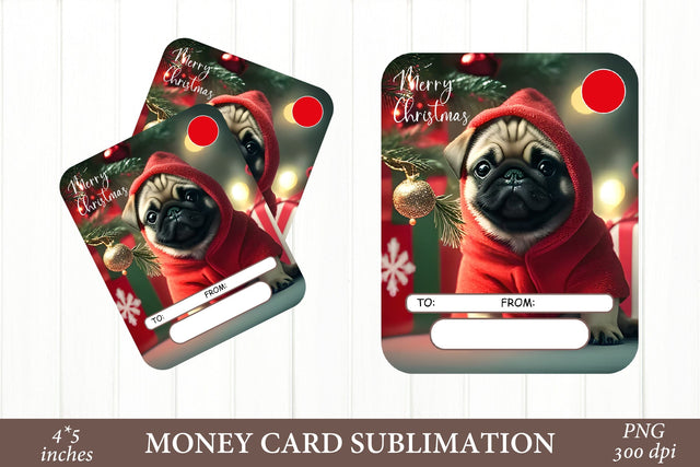 Christmas Pug Sublimation. Dog Money Card PNG Sublimation Olga Terlyanskaya 