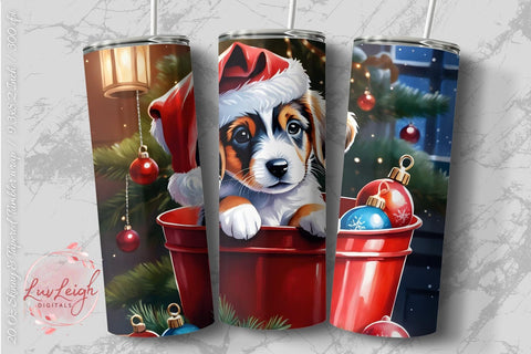 Christmas Puppy Tumbler wrap PNG Sublimation Luvleigh Digitals 