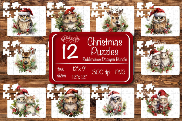 Christmas Puzzle PNG Bundle Kids Puzzle Sublimation Watercolor Baby Animal Owl PNG Sublimation Createya Design 