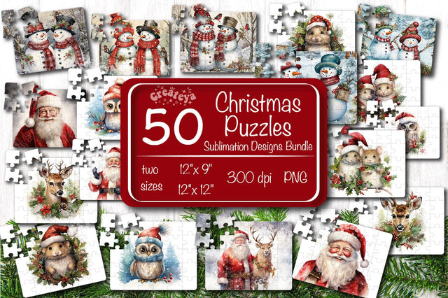 Christmas Puzzle PNG Bundle Kids Puzzles Sublimation Snowman Owl Santa Baby Animals PNG Sublimation Createya Design 