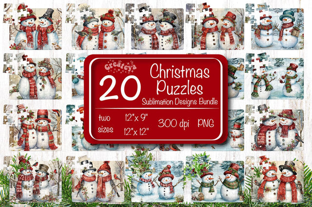 Christmas Puzzle PNG Bundle Kids Puzzles Sublimation Watercolor Snowman PNG Sublimation Createya Design 