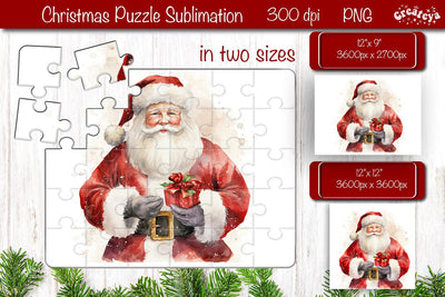 Christmas Puzzle PNG Kids Puzzle Santa Sublimation Watercolor Santa PNG Sublimation Createya Design 