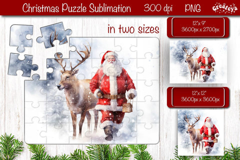 Christmas Puzzle PNG Kids Puzzle Santa Sublimation Watercolor Santa PNG Sublimation Createya Design 