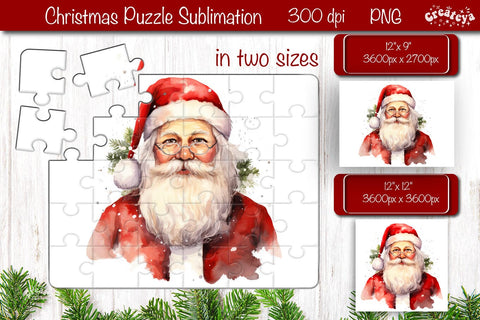 Christmas Puzzle PNG Kids Puzzle Santa Sublimation Watercolor Santa PNG Sublimation Createya Design 