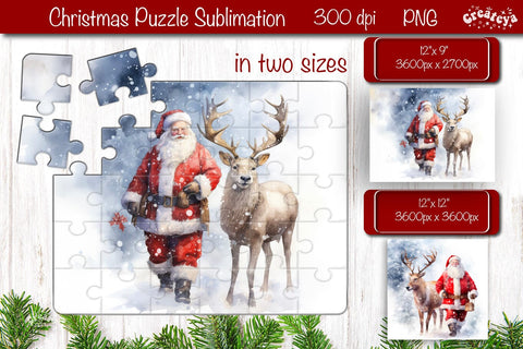 Christmas Puzzle PNG Kids Puzzle Santa Sublimation Watercolor Santa PNG Sublimation Createya Design 