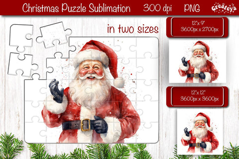 Christmas Puzzle PNG Kids Puzzle Santa Sublimation Watercolor Santa png Sublimation Createya Design 