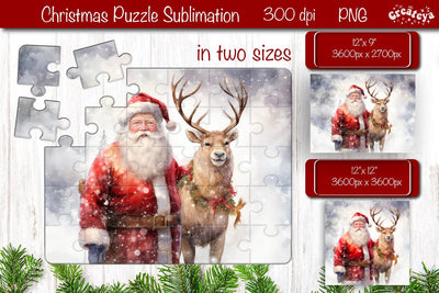 Christmas Puzzle PNG Kids Puzzle Santa Sublimation Watercolor Santa PNG Sublimation Createya Design 