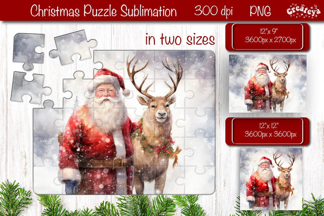 Christmas Puzzle PNG Kids Puzzle Santa Sublimation Watercolor Santa PNG Sublimation Createya Design 