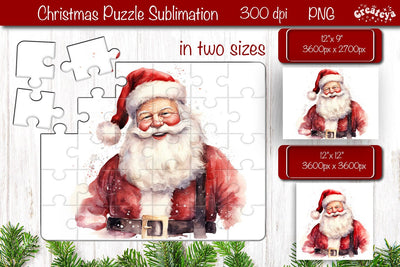 Christmas Puzzle PNG Kids Puzzle Santa Sublimation Watercolor Santa Sublimation Createya Design 