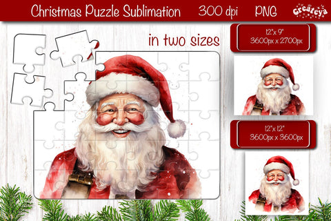 Christmas Puzzle PNG Kids Puzzle Santa Sublimation Watercolor Santa Sublimation Createya Design 