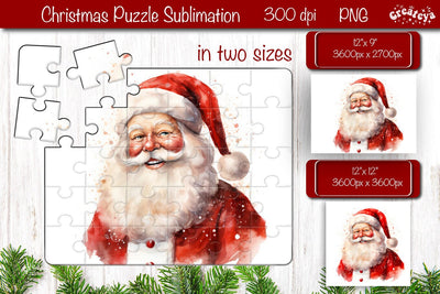 Christmas Puzzle PNG Kids Puzzle Santa Sublimation Watercolor Sublimation Createya Design 