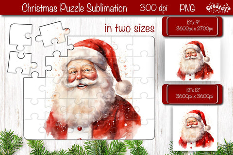Christmas Puzzle PNG Kids Puzzle Santa Sublimation Watercolor Sublimation Createya Design 