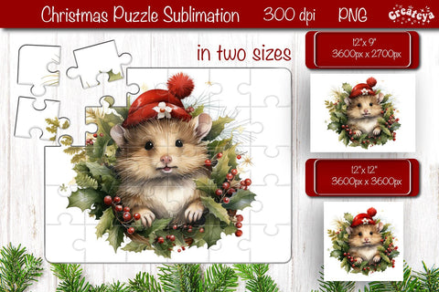 Christmas Puzzle PNG Kids Puzzle Sublimation Watercolor Baby Animal PNG Sublimation Createya Design 