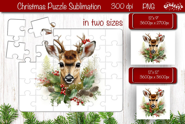 Christmas Puzzle PNG Kids Puzzle Sublimation Watercolor Baby Animal PNG Sublimation Createya Design 