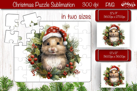 Christmas Puzzle PNG Kids Puzzle Sublimation Watercolor Baby Animal PNG Sublimation Createya Design 