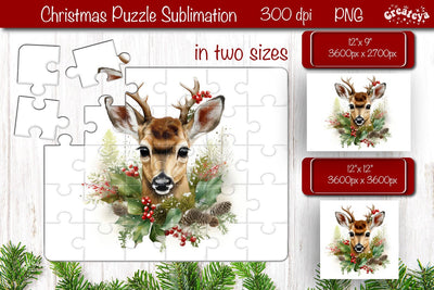 Christmas Puzzle PNG Kids Puzzle Sublimation Watercolor Baby Animal PNG Sublimation Createya Design 