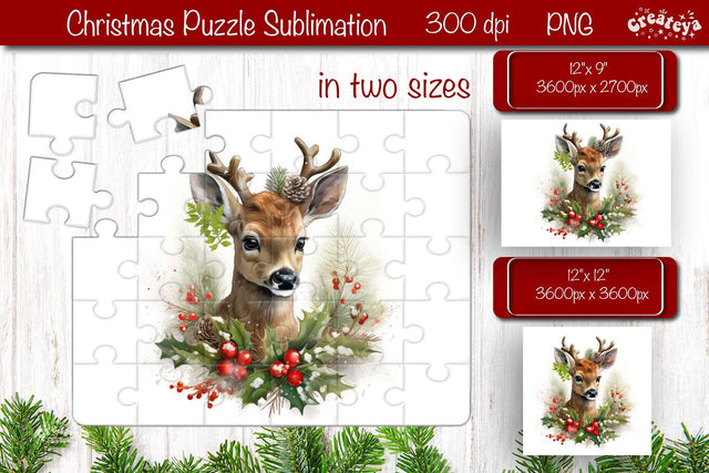 Christmas Puzzle PNG Kids Puzzles Sublimation Watercolor Baby Animal PNG Sublimation Createya Design 