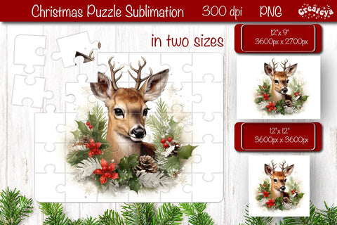 Christmas Puzzle PNG Kids Puzzles Sublimation Watercolor Baby Animal PNG Sublimation Createya Design 