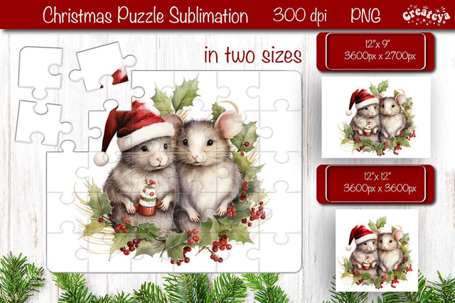 Christmas Puzzle PNG Kids Puzzles Sublimation Watercolor Baby Animal PNG Sublimation Createya Design 