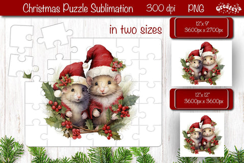 Christmas Puzzle PNG Kids Puzzles Sublimation Watercolor Baby Animal PNG Sublimation Createya Design 