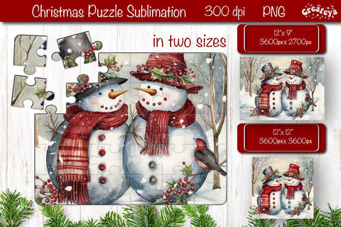 Christmas Puzzle PNG Kids Puzzles Sublimation Watercolor Snowman PNG Sublimation Createya Design 