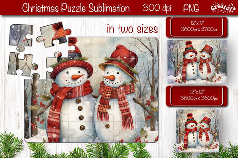 Christmas Puzzle PNG Kids Puzzles Sublimation Watercolor Snowman PNG Sublimation Createya Design 
