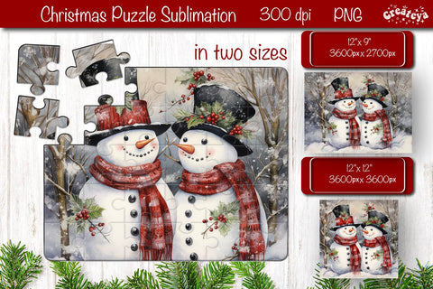 Christmas Puzzle PNG Kids Puzzles Sublimation Watercolor Snowman PNG Sublimation Createya Design 
