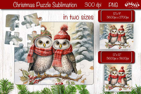 Christmas Puzzle PNG Owl Adult Puzzle Sublimation Watercolor PNG Sublimation Createya Design 