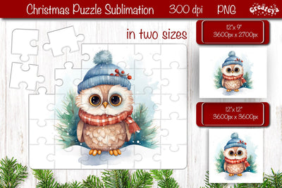 Christmas Puzzle PNG Owl Kids Puzzle Sublimation Watercolor PNG Sublimation Createya Design 