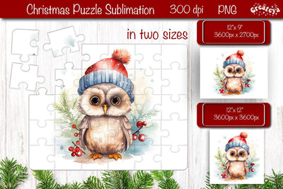 Christmas Puzzle PNG Owl Kids Puzzle Sublimation Watercolor PNG Sublimation Createya Design 