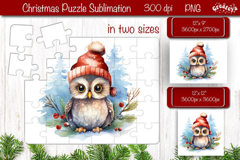 Christmas Puzzle PNG Owl Kids Puzzle Sublimation Watercolor PNG Sublimation Createya Design 