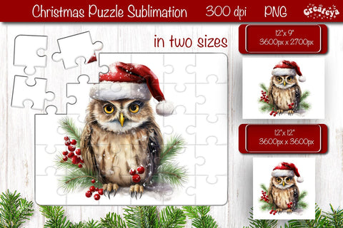 Christmas Puzzle PNG Owl Kids Puzzle Sublimation Watercolor PNG Sublimation Createya Design 