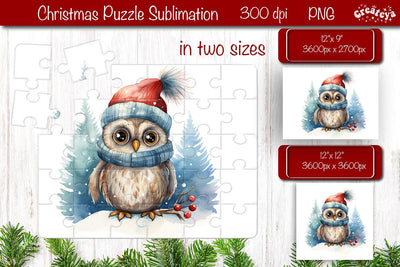 Christmas Puzzle PNG Owl Kids Puzzle Sublimation Watercolor PNG Sublimation Createya Design 