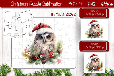 Christmas Puzzle PNG Owl Kids Puzzle Sublimation Watercolor PNG Sublimation Createya Design 