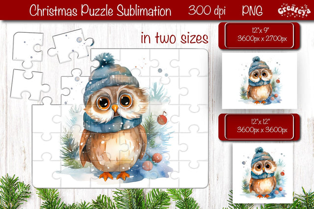 Christmas Puzzle PNG Owl Kids Puzzle Sublimation Watercolor PNG Sublimation Createya Design 