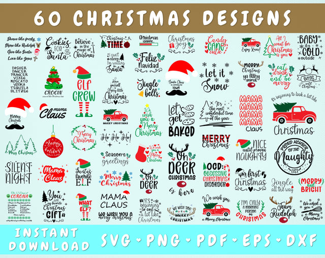 Christmas Quote SVG Bundle - 60 Designs, Christmas Sayings SVG, Christmas Designs SVG HappyDesignStudio 