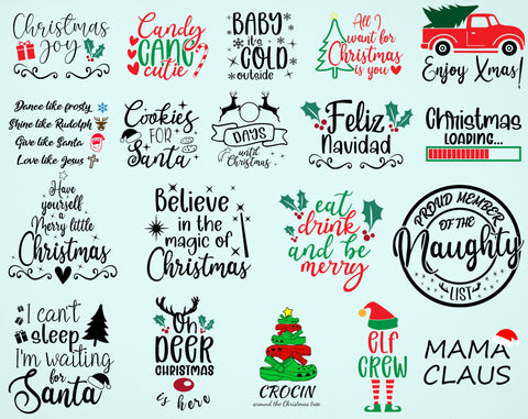Christmas Quote SVG Bundle - 60 Designs, Christmas Sayings SVG, Christmas Designs SVG HappyDesignStudio 