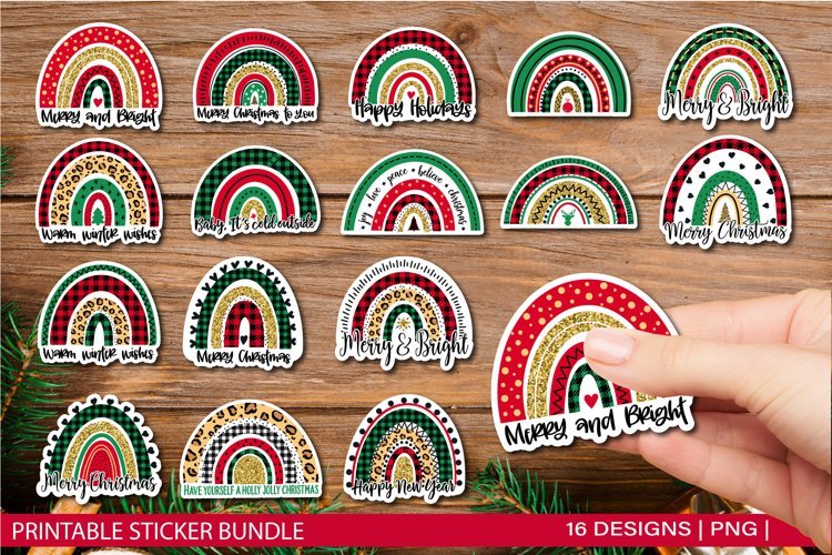 Christmas Rainbow Sticker Bundle PNG Sublimation TatiStudio 