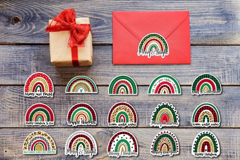 Christmas Rainbow Sticker Bundle PNG Sublimation TatiStudio 