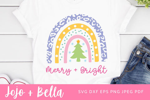 Christmas rainbow svg, merry and bright svg, christmas tree svg, christmas shirt svg, christmas sign svg, boho christmas svg, cute christmas svg, SVG Jojo&Bella 