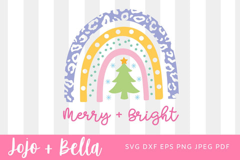 Christmas rainbow svg, merry and bright svg, christmas tree svg, christmas shirt svg, christmas sign svg, boho christmas svg, cute christmas svg, SVG Jojo&Bella 