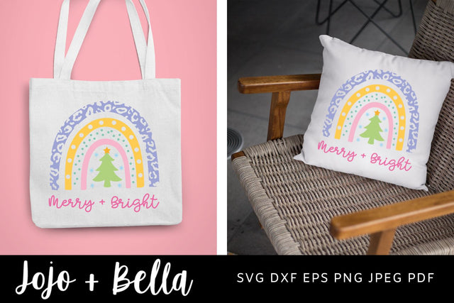 Christmas rainbow svg, merry and bright svg, christmas tree svg, christmas shirt svg, christmas sign svg, boho christmas svg, cute christmas svg, SVG Jojo&Bella 
